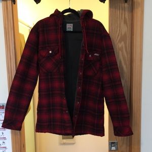 Dickies, medium hooded plaid jacket.